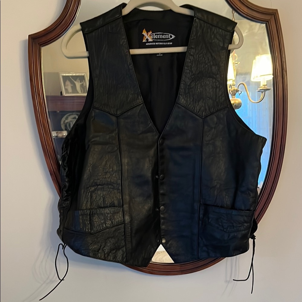 Black Leather Vest Xelement Advanced Motorcycle Gear Men L-XL Lined